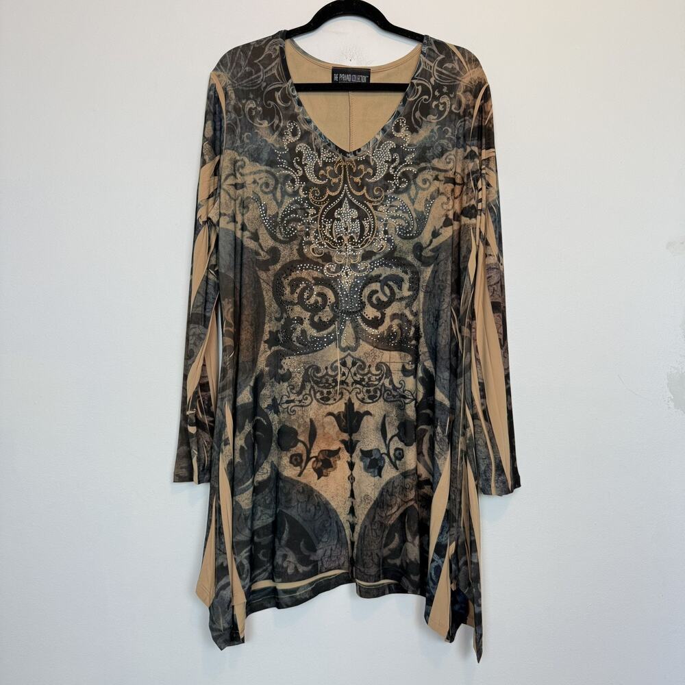 The Pyramid Collection shift dress XL 90s grunge rhinestone boho tie dye festval